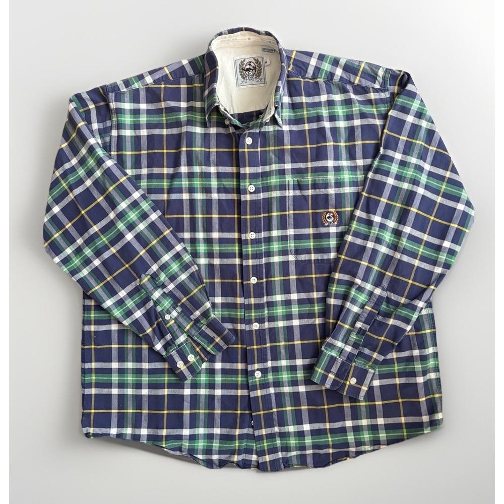 Vintage CINCH Western Plaid Long Sleeve Shirt Button Men's Med Blue Green cotton